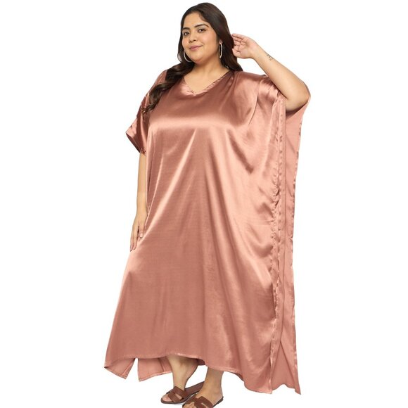 Gypsie Blu Women Plus Size Satin Kaftan Dress Comfortable Loose Maxi Dresses - Picture 4 of 6